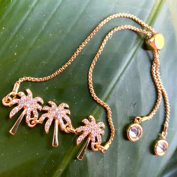 Lilly Pulitzer NWT Sparkling PALM TREE BRACELET ⭐️GOLD CHAIN /CRYSTAL-Adjustable - Picture 8 of 10